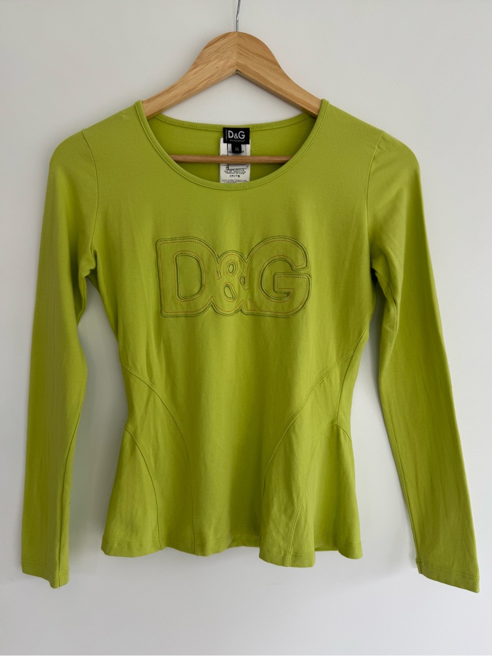 D&G Dolce&Gabbana Long Sleeve Logo Top in Lime Green